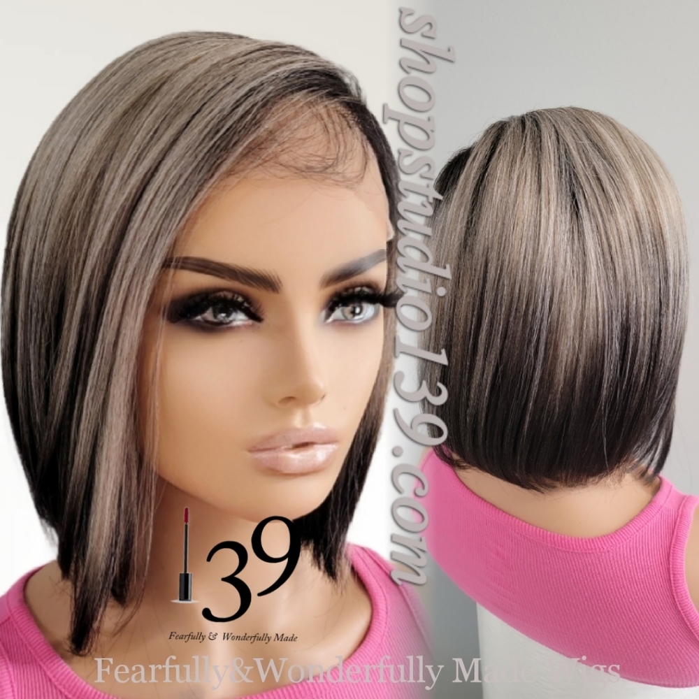 Grey baylage bob hd lace front wig